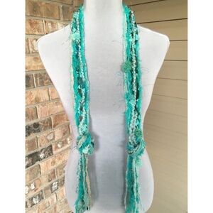 HANDMADE Necklace Scarf Ocean Breeze Fringe Boho Eyelash Yarn Batik Fabric Boho